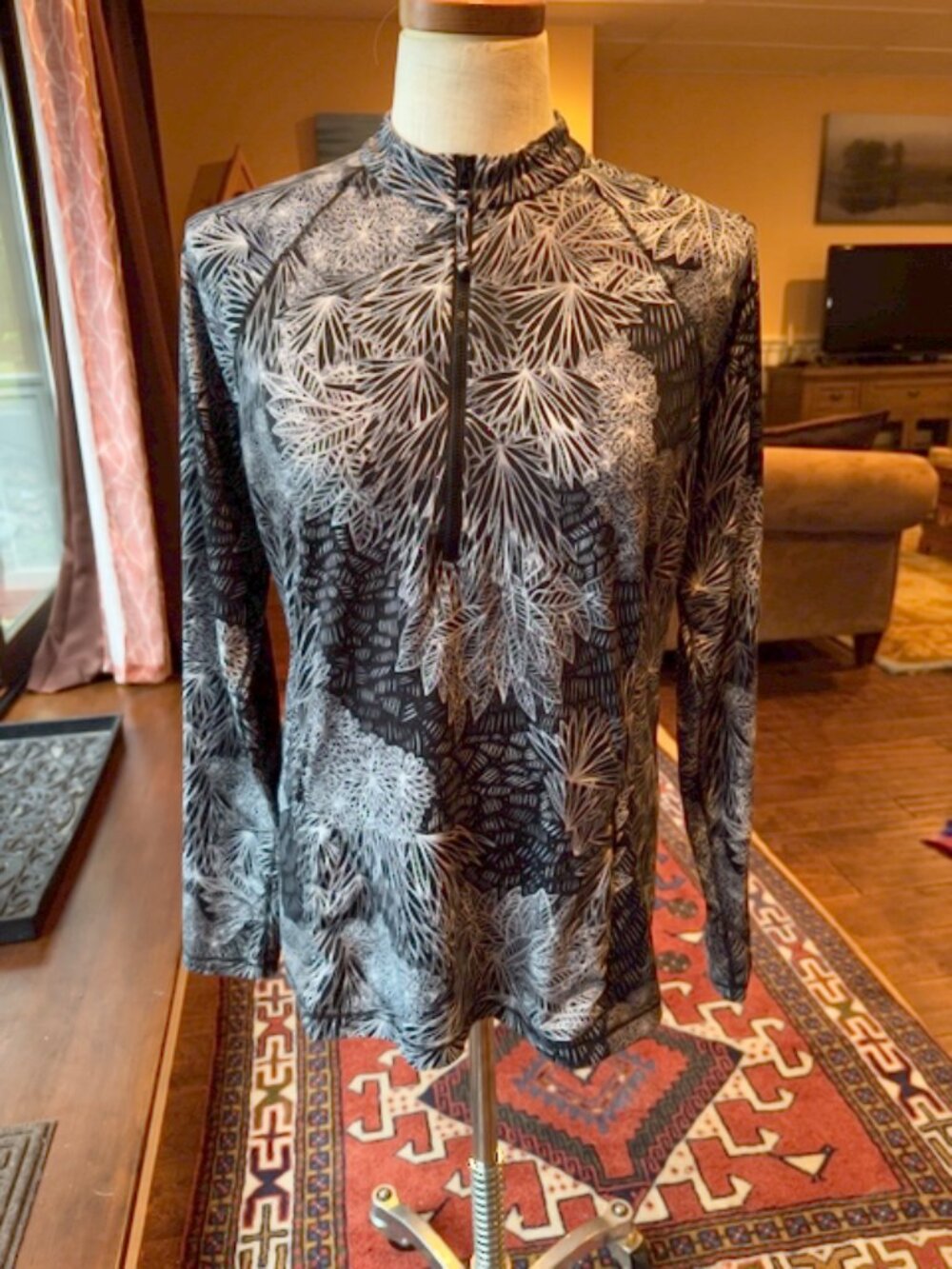 Title Nine, 1/4 zip , Black and white floral  Size L